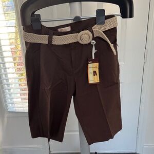 Lee Women's Dark Brown Bermuda Shorts with Woven Belt